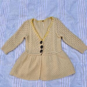 Free People Wool Blend Yellow Chunky Knit Button Sweater Pelpum Top Women’s S